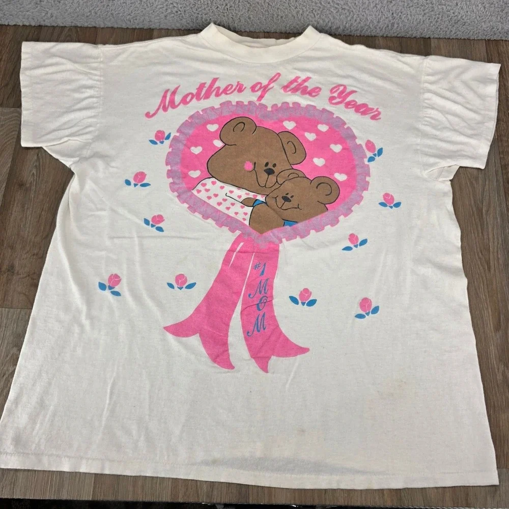Vintage Mother of the Year‎ Teddy Bear Sleep Shirt USA Made One Size